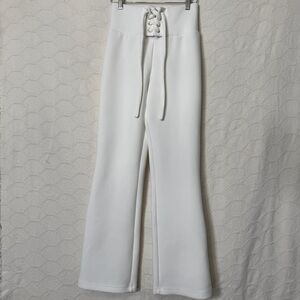 Michi White Lace-Up Flare Pants | Small
